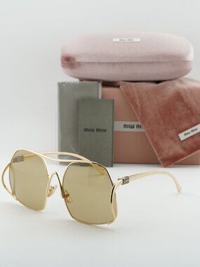 Miu Miu MUA55S 5AK10R Geometric Sunglasses – Gold / Yellow
